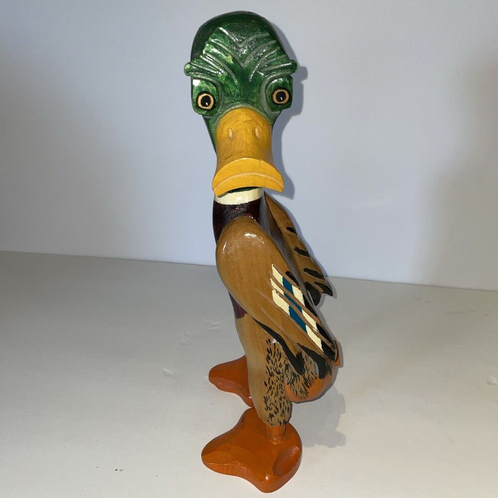 Vtg Lonzo Originals Hand Carved Wooden Duck Figurine 13” Indianapolis Folk Art